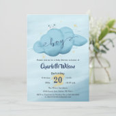 Cute Watercolor Cloud Baby Boy Shower 招待状 (スタンド正面)