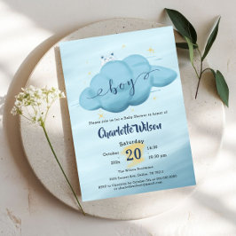 Cute Watercolor Cloud Baby Boy Shower 招待状