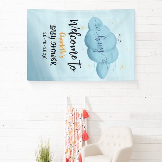 Cute Watercolor Cloud Baby Boy Shower 横断幕 (インサイチュ)