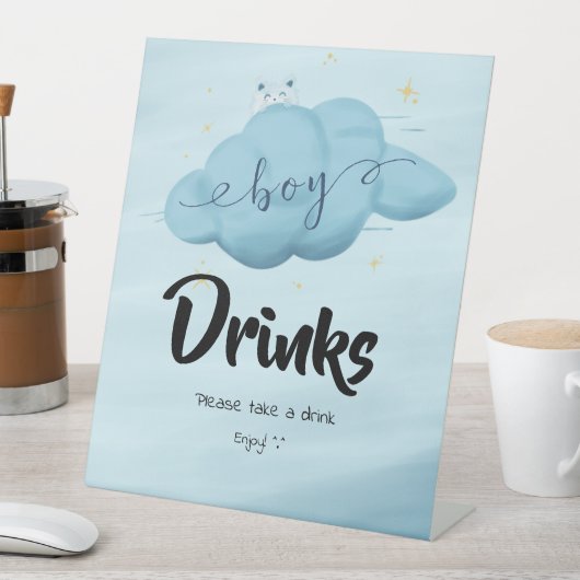 Cute Watercolor Cloud Baby Boy Shower Drinks 台座サイン (インサイチュ)