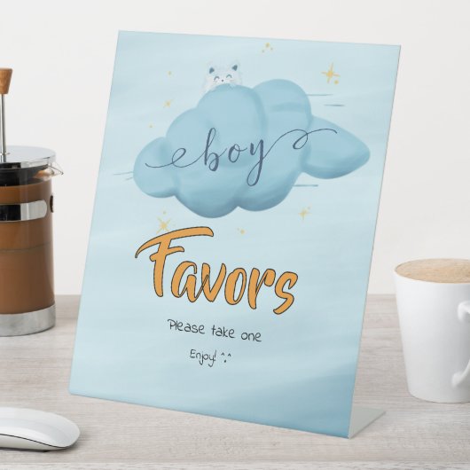 Cute Watercolor Cloud Baby Boy Shower Favors 台座サイン (インサイチュ)