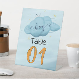 Cute Watercolor Cloud Baby Boy Shower Table Number 台座サイン