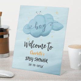 Cute Watercolor Cloud Baby Boy Shower Welcome 台座サイン