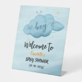 Cute Watercolor Cloud Baby Boy Shower Welcome 台座サイン (正面)