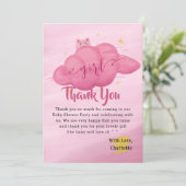 Cute Watercolor Cloud Baby Girl Shower サンキューカード (スタンド正面)