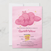 Cute Watercolor Cloud Baby Girl Shower 招待状 (正面)