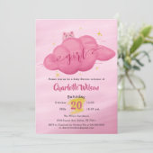 Cute Watercolor Cloud Baby Girl Shower 招待状 (スタンド正面)