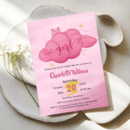 Cute Watercolor Cloud Baby Girl Shower 招待状