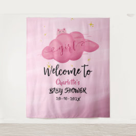 Cute Watercolor Cloud Baby Girl Shower Backdrop タペストリー