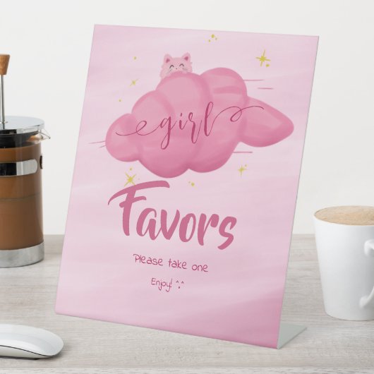 Cute Watercolor Cloud Baby Girl Shower Favors 台座サイン (インサイチュ)