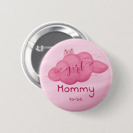 Cute Watercolor Cloud Baby Girl Shower Mommy-to-be 缶バッジ