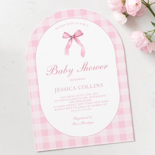 Cute Watercolor Coquette Pink Bow Girl Baby Shower 招待状