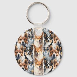 Cute Watercolor Corgi Dog Pattern                  キーホルダー