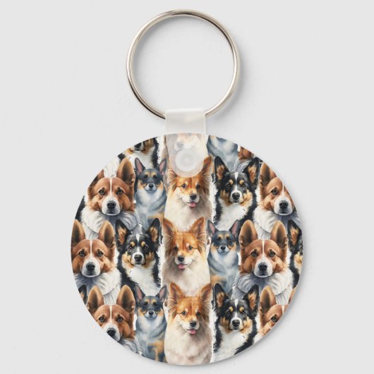 Cute Watercolor Corgi Dog Pattern                  キーホルダー (正面)
