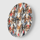 Cute Watercolor Corgi Dog Pattern                  ラージ壁時計 (傾斜)
