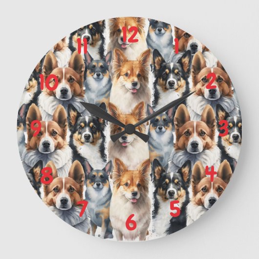 Cute Watercolor Corgi Dog Pattern                  ラージ壁時計 (正面)