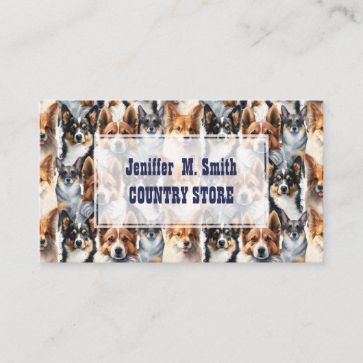 Cute Watercolor Corgi Dog Pattern 名刺 (正面)