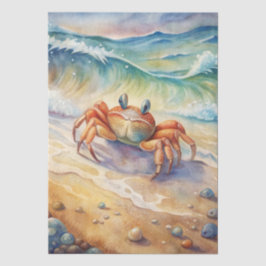 Cute Watercolor Crab on Beach Decoupage 薄葉紙