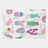 Cute watercolor cuctus and text cartoon Pink white キッチンタオル (横)