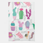 Cute watercolor cuctus and text cartoon Pink white キッチンタオル (縦)
