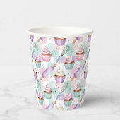 Cute Watercolor Cupcake Lavender Teal Baking Style 紙コップ (右)
