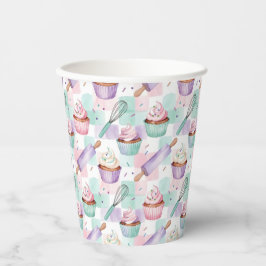 Cute Watercolor Cupcake Lavender Teal Baking Style 紙コップ