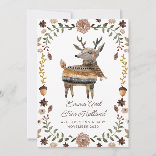 Cute Watercolor Deer Knitted Sweater Pregnancy 案内状 (正面)