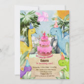 Cute Watercolor Dinosaur 1st Birthday Party 招待状 (正面)