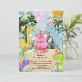 Cute Watercolor Dinosaur 1st Birthday Party 招待状 (スタンド正面)