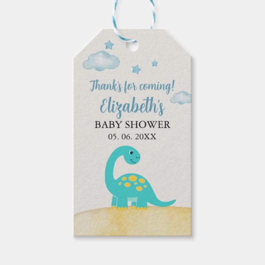 Cute Watercolor Dinosaur Baby shower ギフトタグ (正面)