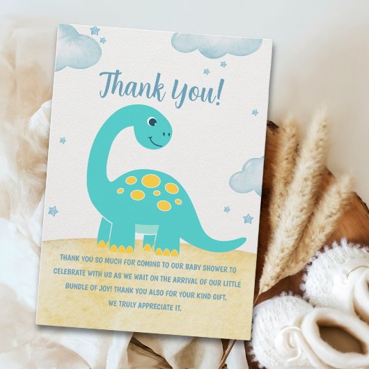Cute Watercolor Dinosaur Baby shower サンキューカード
