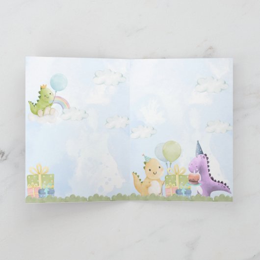 Cute Watercolor Dinosaur Birthday Invitation カード (内部)