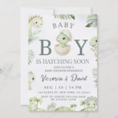 Cute Watercolor Dinosaur Hatching Soon Baby Shower 招待状 (正面)