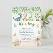 Cute watercolor Dinosaur 'It's a Boy' Baby Shower  招待状 (スタンド正面)