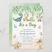 Cute watercolor Dinosaur 'It's a Boy' Baby Shower  招待状 (正面/裏面)