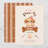 Cute Watercolor Dog Puppy Pet Pawty Birthday Party 招待状 (正面/裏面)