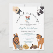 Cute Watercolor Dogs Dusty Blue Baby Boy Shower 招待状 (正面)