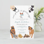 Cute Watercolor Dogs Dusty Blue Baby Boy Shower 招待状 (スタンド正面)