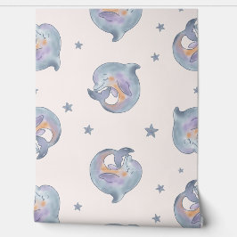 Cute Watercolor Dolphin and Stars Seamless Pattern 壁紙