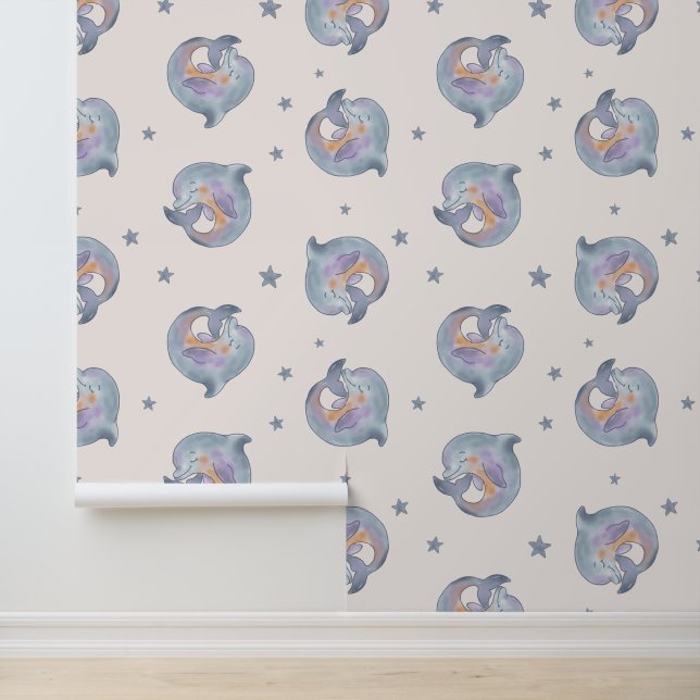 Cute Watercolor Dolphin and Stars Seamless Pattern 壁紙 (アプリケーション)