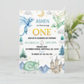 Cute Watercolor Dragon 1st Birthday 招待状 (スタンド正面)