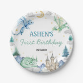 Cute Watercolor Dragon Birthday ペーパープレート (正面)