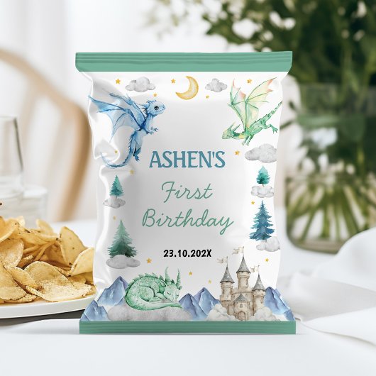 Cute Watercolor Dragon Birthday Chip Bag Wrapper チラシ