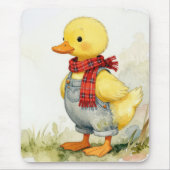 Cute Watercolor Duck In Overalls マウスパッド (正面)
