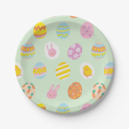 Cute Watercolor Egg Pattern Green Kids Birthday ペーパープレート