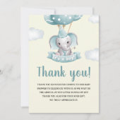 Cute Watercolor Elephant Baby shower Boy サンキューカード (正面)