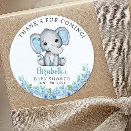 Cute Watercolor Elephant Baby Shower Boy ラウンドシール