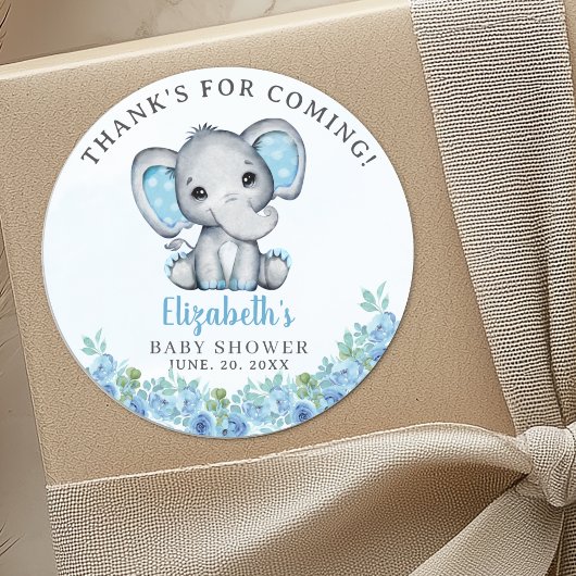 Cute Watercolor Elephant Baby Shower Boy ラウンドシール