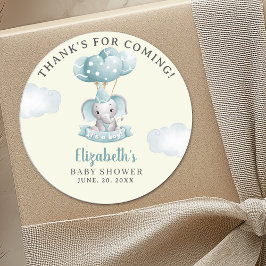  Cute Watercolor Elephant Baby Shower Boy ラウンドシール