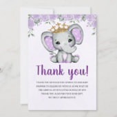 Cute Watercolor Elephant Baby shower girl サンキューカード (正面)
